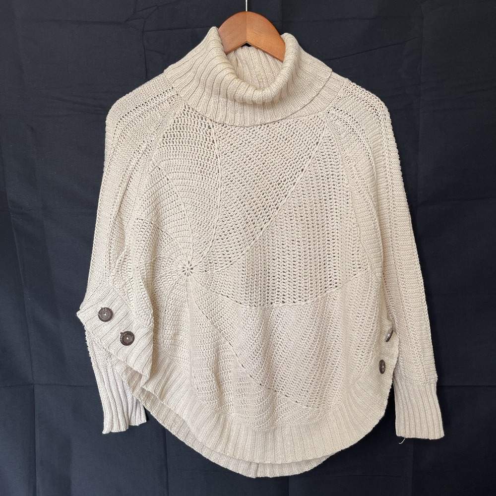 Anthropologie Angel Of The North Chunky Knit Croche Sweater Size XS Cream Boho